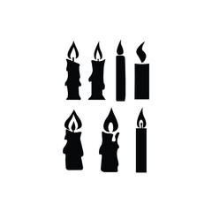 Elegant Set of Candle Silhouettes. Silhouette of a candles set isolated on white background. Candles set.