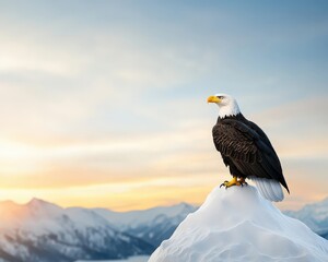Majestic Bald Eagle on Mountain Summit at Sunset