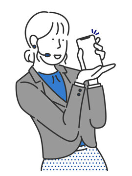 고객 만족을 위한 온라인 여성 상담원의 스마트한 비즈니스 커뮤니케이션 지원 제스쳐 일러스트