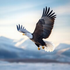 Fototapeta premium Majestic Eagle Soaring Over Snowy Mountains