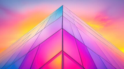 Vibrant Glass Facade at Sunset: Architectural Marvel