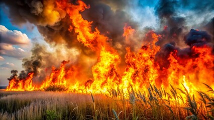 Wildfire Destruction - Raging Flames on Grassy Fields - Air Pollution