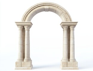 Classic stone archway with columns isolated on white.