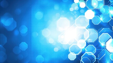 Abstract Blue Hexagon Technology Background: Digital Innovation, Futuristic Design, Bright Lights, Geometric Patterns,  Modern Technology,  Data Network,  Cyber Space,  High-Tech,  Digital World