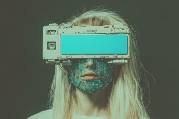 Woman wearing a futuristic device obscuring her face