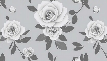 Elegant grayscale roses and leaves floral pattern