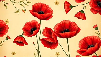 Vibrant Red Poppies Blooming in Summertime