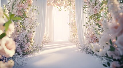 Wedding backdrop with flowers and wedding decorations