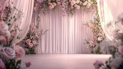 Wedding backdrop with flowers and wedding decorations
