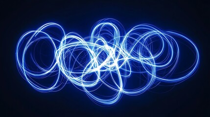 Abstract Blue Light Trails Swirling In Darkness