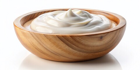 Wooden Bowl Sour Cream Yogurt Minimalist Photography