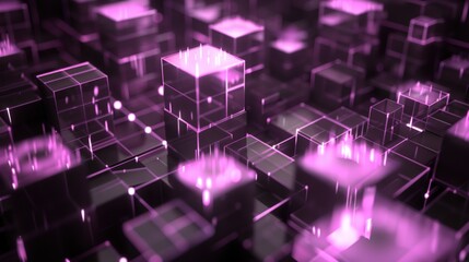 Abstract Purple Digital Cubes Network