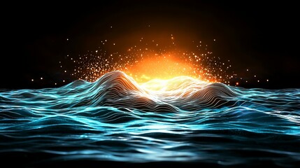 digital assets and ecosystem concept. Vibrant sunset over waves creating a stunning visual of water and light.