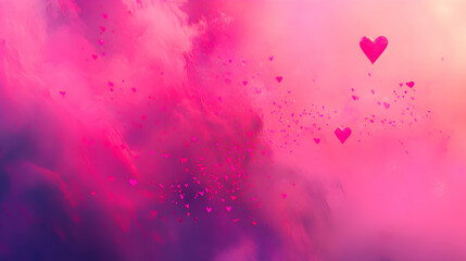 Obraz premium An abstract love-themed background with floating translucent hearts in a glowing pink gradient, creating a soft Valentines Day effect