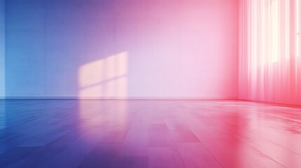 Empty Room with Pink and Blue Lighting and Sheer Curtains