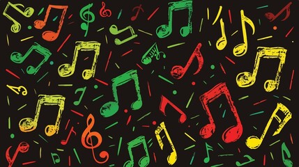 Vibrant Reggae Music Notes Flat Vector Illustration