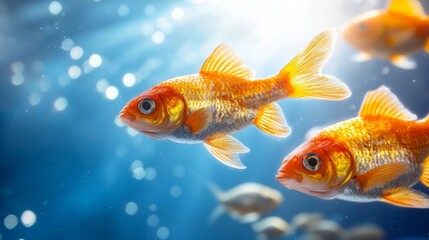 Fototapeta premium Vibrant Goldfish Swimming in Crystal Clear Water Aquarium Beautiful Aquatic Life Scene