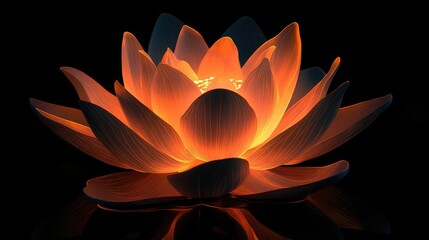 Radiant Lotus Blossom Illuminated in Darkness, Emanating Peace and Serenity with Soothing Glow against Black Background