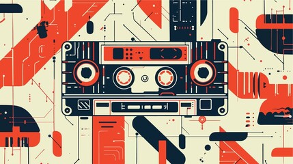 Obraz premium Vintage Cassette Music Flat Vector Illustration