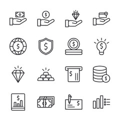 Fototapeta premium A set of money related icons including a diamond, a gold coin, a check
