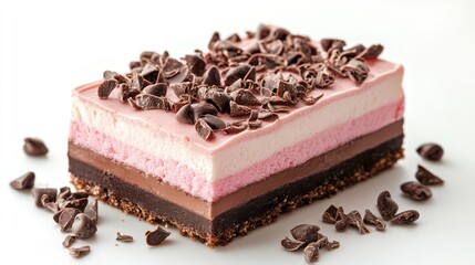 Vibrant Dessert with Chocolate and Pink Cream Layers Isolated on White Background