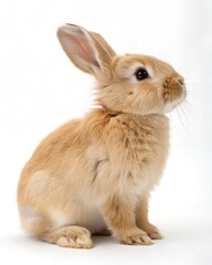 Obraz premium Adorable light brown bunny rabbit sitting on white background