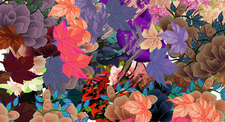 Adoabstract floral psychedelic background stylization of colored chaotic stickers in the form of leaves..be Illustrator Artwork