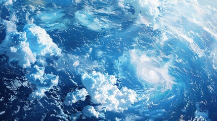 Obraz premium Ocean waves, white clouds in the sky