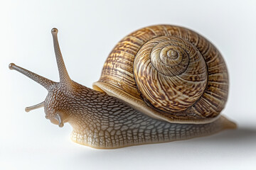 A snail crawling side view on a white background