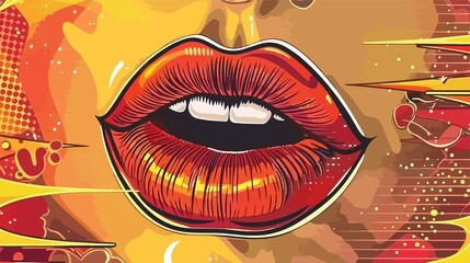 Seductive Female Lips in Pop Art Style Flat Vector Illustration