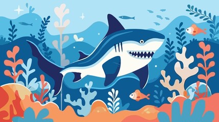 Obraz premium Detailed Shark Sea Life Flat Vector Illustration for Design Projects