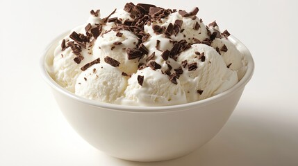 A bowl of vanilla ice cream with chocolate shavings on top. picture