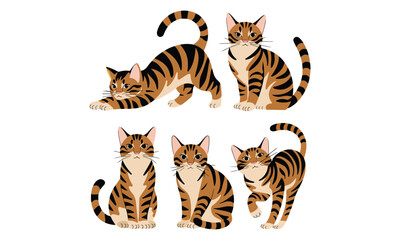 Bengal Cat Illustrations Cute Striped Cats in Various Poses