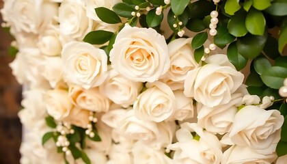 Obraz premium Cream Roses Bouquet With Pearl Accents