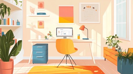 A bright home office with an influencer working on a sponsored post. picture