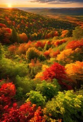 vibrant colorful landscape capturing beauty dynamic seasonal changes lush vegetation striking sky, nature, trees, grass, flowers, sunlight, river, hills