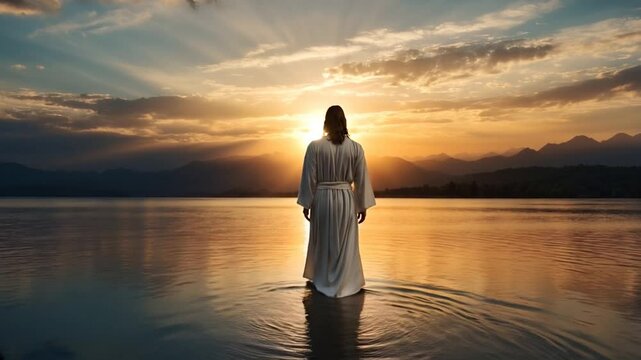 Jesus Walking on Water, Miraculous Biblical Scene, christian Stock Footage
