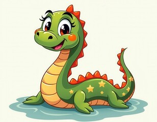 Fototapeta premium A green and orange dragon is sitting in water