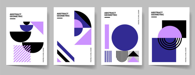 Geometric poster template collection, flyer, brochure. Abstract geometry cover set.  Business print template, corporate cover, flat design. Abstract shapes vector illustration. 