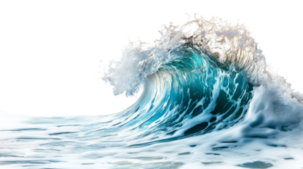 Ocean Wave Crashing With Vibrant Colors Against a White Background Highlighting Motion and Fluidity