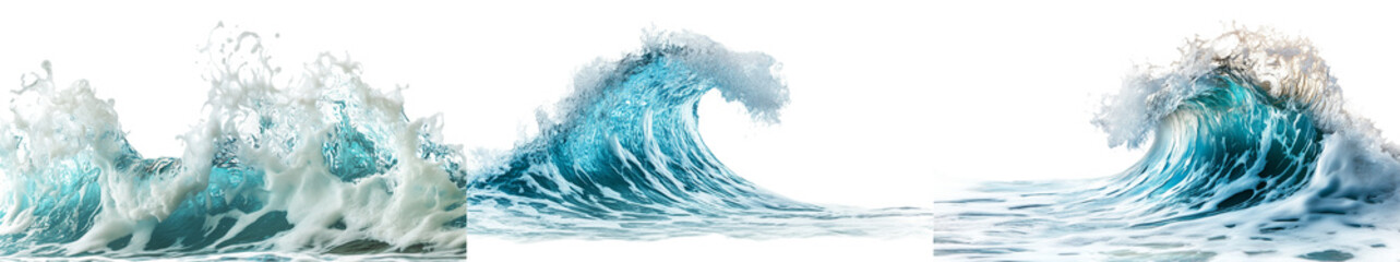 Ocean Waves Crashing With Dynamic Force Against a White Background Creating a Vibrant Natural Display of Power and Beauty