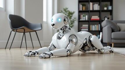 Modern Living Room with a Sleek Robotic Dog
