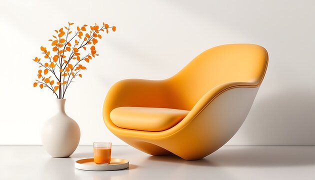 Modern minimalist interior featuring  a bright oran