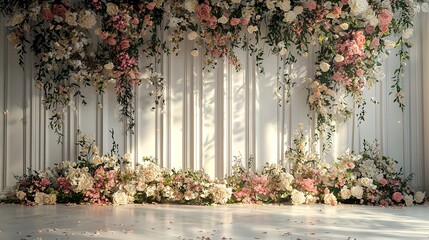 Wedding backdrop with flowers and wedding decorations
