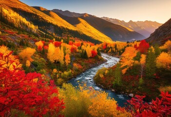 Naklejka premium vibrant nature escape showcasing seasonal transformations through colorful lush flora diversity, foliage, colors, landscapes, greenery, blossoms, horizons