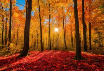 Fototapeta premium vibrant forests showcasing beautiful seasonal transitions through rich colors lush vegetation, wilderness, trees, foliage, nature, landscape, wildlife
