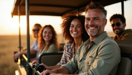 People are enjoying safari ride on open field