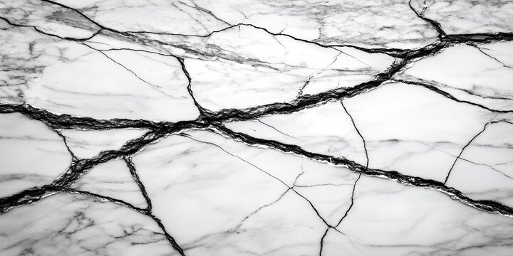 Striking Black Veined White Marble Texture Elegant Cracked Stone Background High Resolution Detail