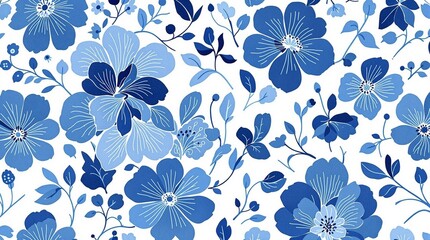 Obraz premium Monochromatic Blue Floral Pattern on White Background - Elegant and Intricate Design for Decor