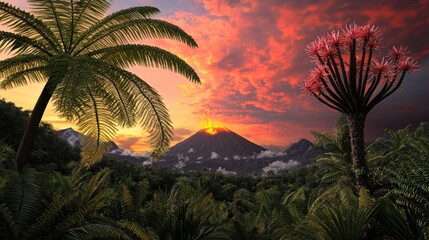 Volcanic Sunset in Tropical Paradise